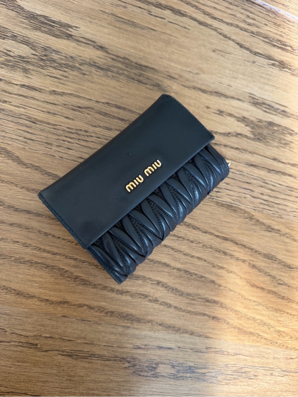 Miu Miu Black Matelasse Leather compact wallet